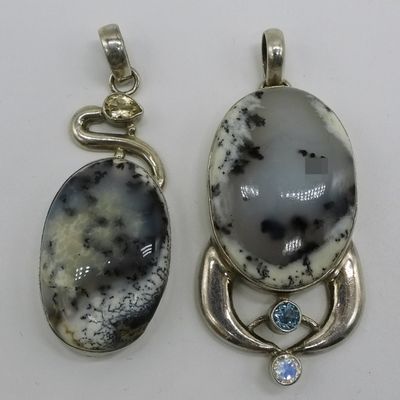 Sterling Silver Dendritic Agate Pendant Pair