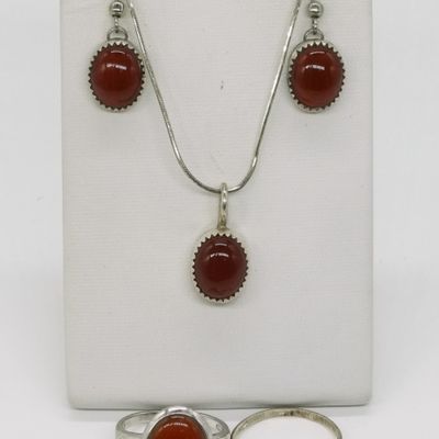 Sterling Carnelian Set, 4 Pieces