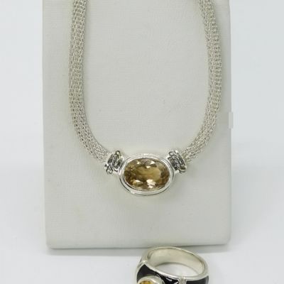 Sterling Citrine Necklace & Ring, Espo