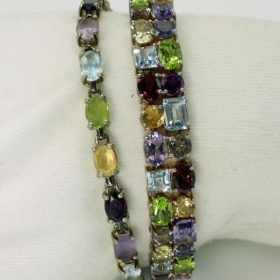 2 Sterling Silver Multicolor Gemstone Bracelets