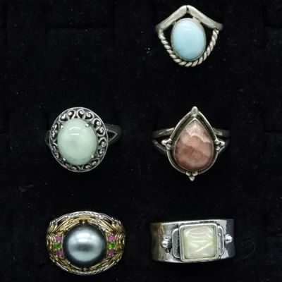 Sterling Silver Gemstone Ring Lot, 5 Pieces