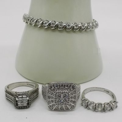 Sterling Silver Diamond Tennis Bracelet, 3 Rings