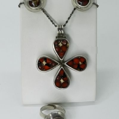 Sterling Huayrura Seed Jewelry Set, 950 & 925