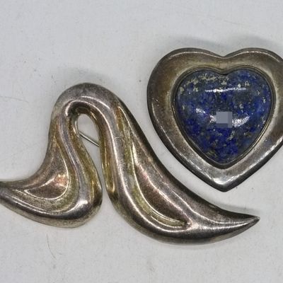 Sterling Silver Vintage Brooches, Lapis Lazuli