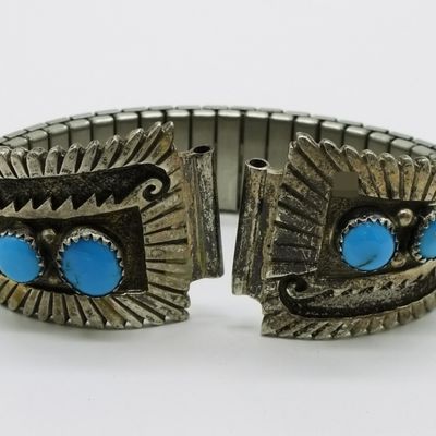 Sterling Turquoise Watch Band Bracelet, JJC
