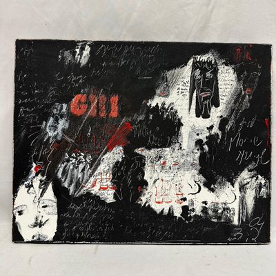 Gilles Rieu Mixed Media Abstract The Last Day St Augustine Small Painting on Canvas