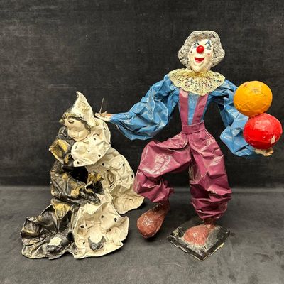 Pair of Papier Mache Clown Figures Mexico
