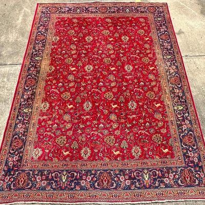 Vintage Persian Tabriz Animal Scene Rug