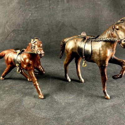 Set of (2) Leather Wrapped Horses Lot #2