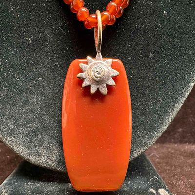 Kat Warner Carnelian Stone Necklace and Pendant Sterling Silver
