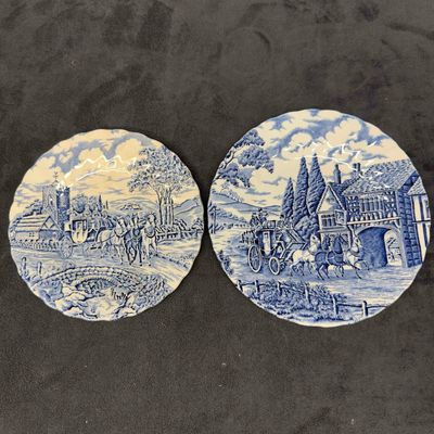 Myott Royal Mail England Blue Plate Set Staffordshire Ware Hand Engraving
