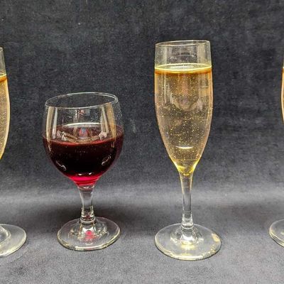 4 Vintage Red Champagne Wine Glass Bottles Prop