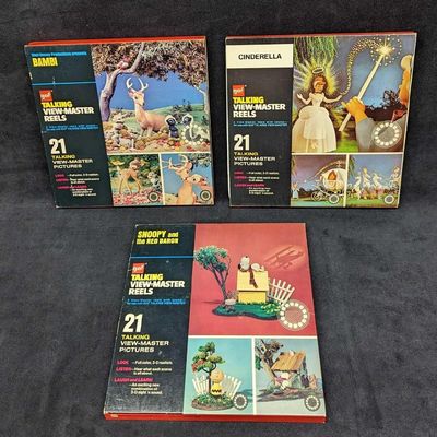 Talking View Master Snoopy Disney Bambi Cinderella Reels