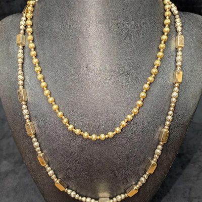 2 Vintage Gold Tone Beaded Unmarked Necklaces