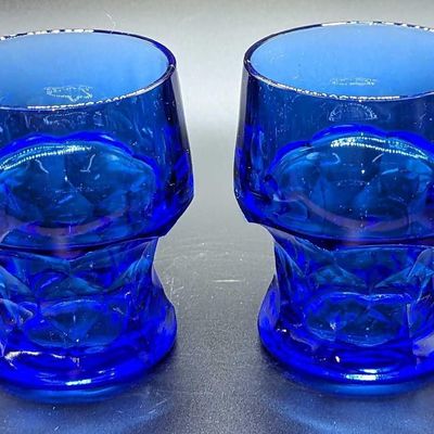 2 Vintage Georgian Blue Whiskey Glasses A