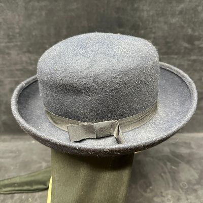 Dark Blue Wool Felt Wide Brim Hat With Neck Drape
