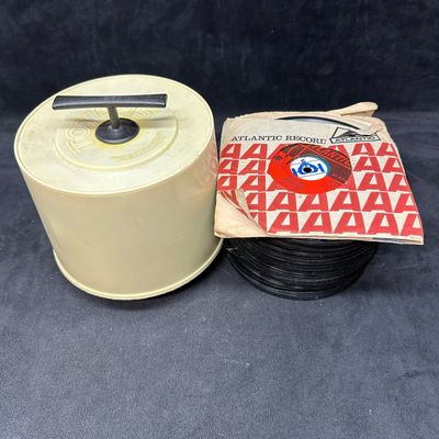 Large Lot Of Vintage 45 RPM Vinyl Records With Toker Disc Storage Case