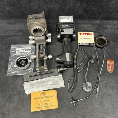 Nikon Bellows PB-4 Camera Accessory Lot With Sunpak Flash Lens And Filters