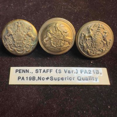 Pennsylvania Staff Military Button Set Lot of Three