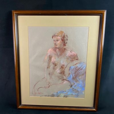 Original Signed B Martin Nude Female Chalk Art Portrait