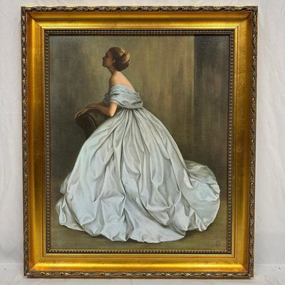 JPL 1969 Portrait Of Woman In White Gown Textured Art Print on Canvas