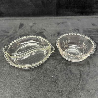 Vintage Imperial Glass Candlewick Beaded Pattern Divided Relish Candy Dish and Bowl Set