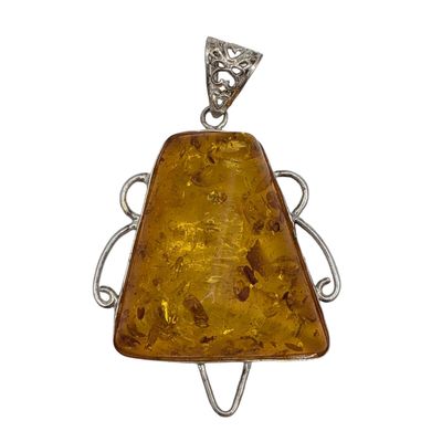 Sterling Silver Amber Large Wire Framed Pendant
