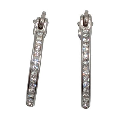 Signed Sterling Silver CZ Studded Hoop Earrings