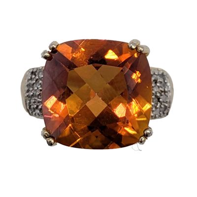 Signed Gold Over Sterling Silver Diamond Tourmaline High Set Ring Size 7.25