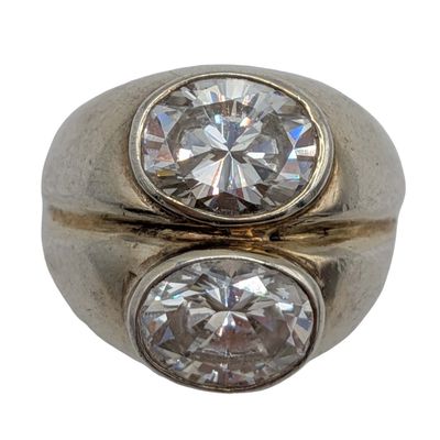 Signed Sterling Silver CZ Double Stone Dome Ring Size 5.75