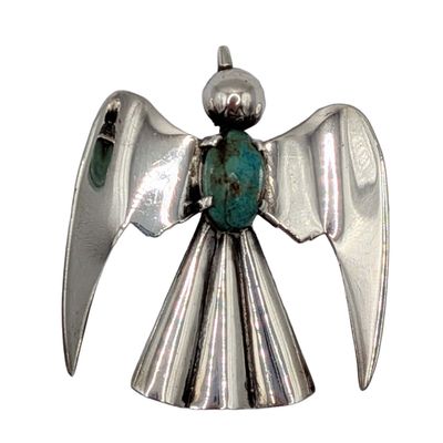 Mexico Sterling Silver Turquoise Angel Brooch