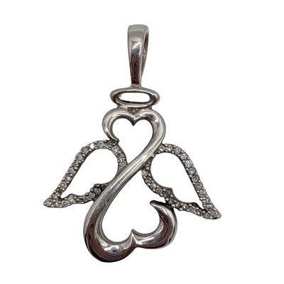 Jane Seymour Sterling Silver Diamond Open Hearts Angel Pendant