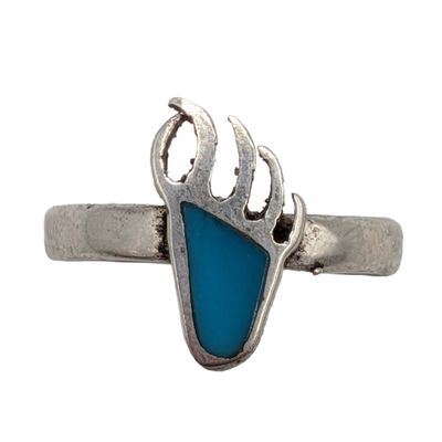Southwest Sterling Silver Turquoise Inlay Bear Paw Ring Size 7.25