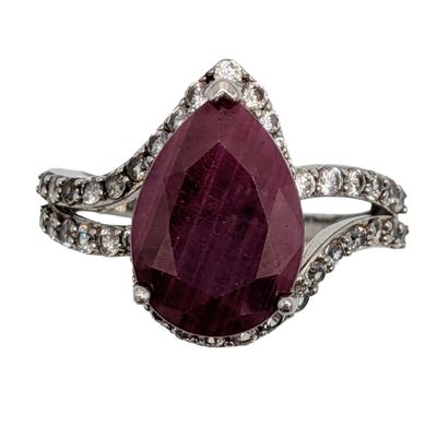 Signed Sterling Silver Ruby Spinel Swirl Ring Size 9.25