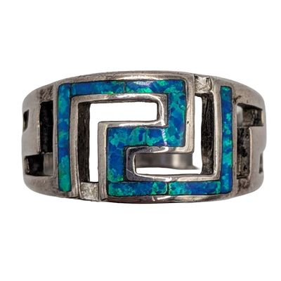Havana Sterling Silver Opal Inlay Cut Out Ring Size 9