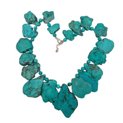 Signed Sterling Silver Turquoise Slab Beaded Collar Necklace