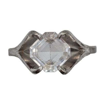 Signed Sterling Silver Rhinestone Split Setting Solitaire Ring Size 7