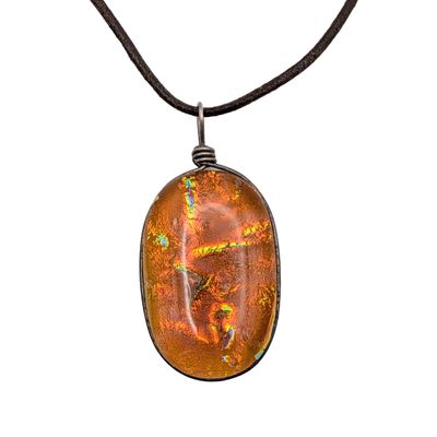 Handmade Sterling Silver Leather Dichroic Glass Necklace