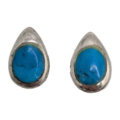 Sterling Silver Turquoise Inlay Teardrop Stud Earrings
