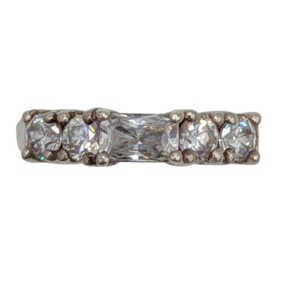 Signed Sterling Silver CZ 5 Stone Band Ring Size 4