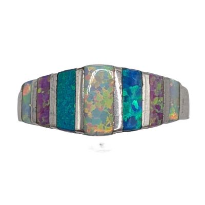 Sterling Silver Opal Inlay Ring Size 7