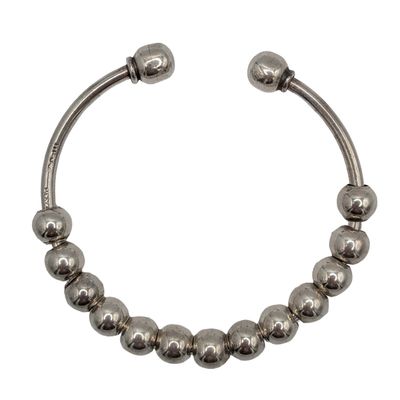 Taxco Mexico Sterling Silver Beaded Charm Cuff Bracelet