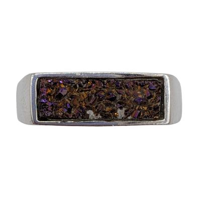Signed Sterling Silver Purple Druzy Quartz Inlay Bar Band Ring Size 9