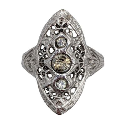 Sterling Silver Rhinestone Filigree Shield Ring Size 5.75
