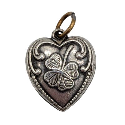 Vintage Sterling Silver Four Leaf Clover Puffy Heart Charm