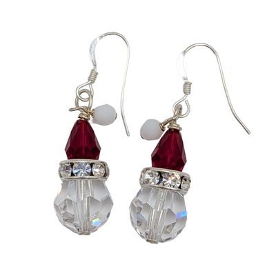 Sterling Silver Crystal Beaded Santa Hat Earrings