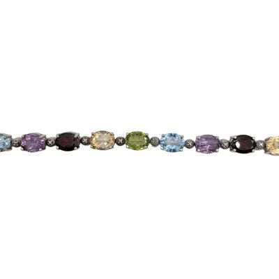 Signed Sterling Silver Oval Multi-Stone Tennis Bracelet