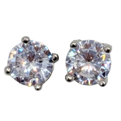 Signed Sterling Silver CZ Solitaire Stud Earrings