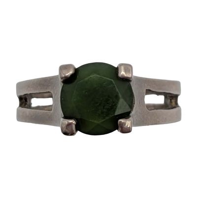 Signed Sterling Silver Emerald Solitaire Ring Size 6.75