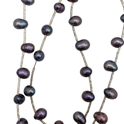Sterling Silver Iridescent Purple Pearl Sectional Necklace